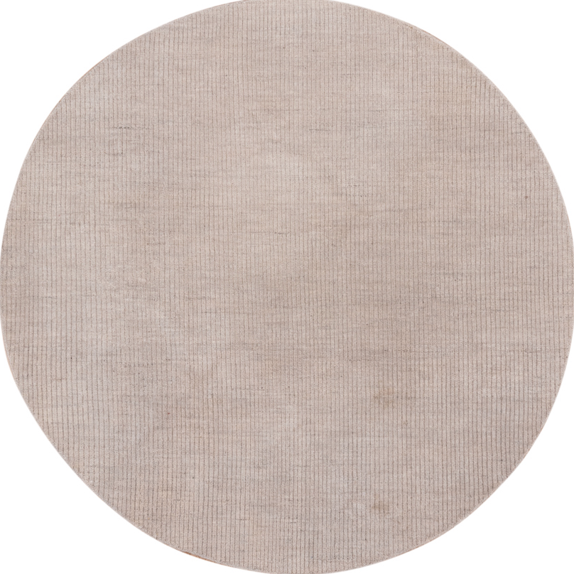 7' x 7' one-of-a-kind handmade vintage Mercury rug. Color palette: gainsboro, gray, light gray, off-white, pink, snow, white