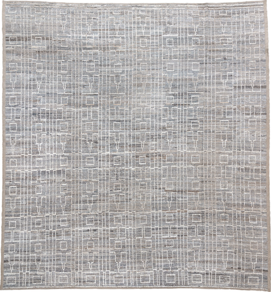 14' x 15' one-of-a-kind handmade vintage Tulu oversize rug. Color palette: dark gray, dim gray, gainsboro, gray, light gray