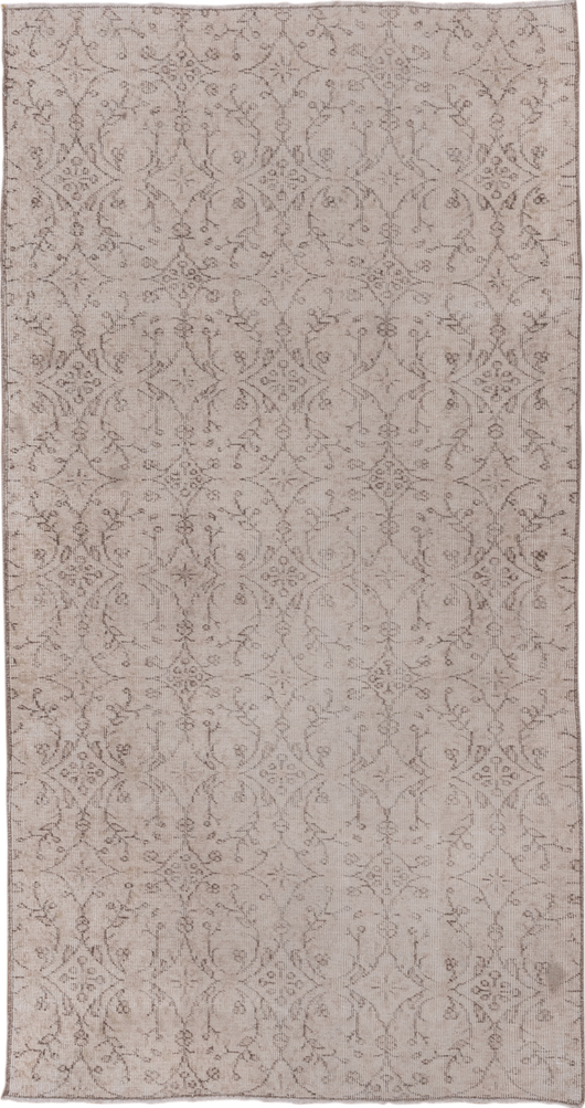 3' x 7' one-of-a-kind handmade vintage Oushak rug. Color palette: gray, light gray, pink