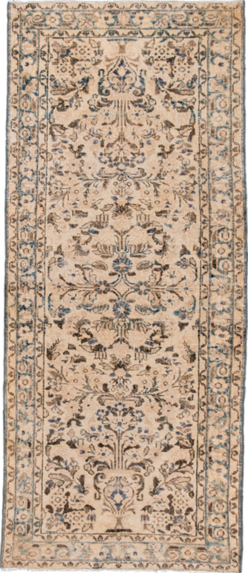 2' x 6' one-of-a-kind handmade vintage Lilian runner rug. Color palette: black, brown, charcoal, dim gray, gray, light gray