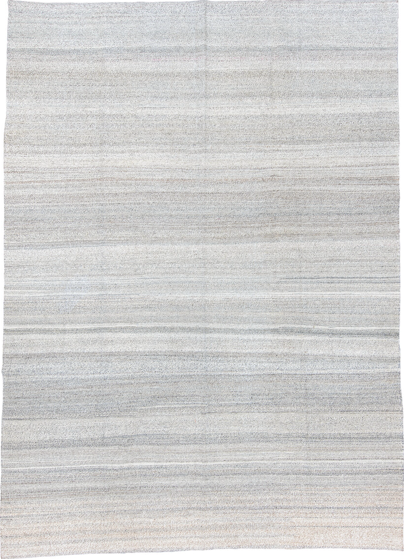 9' x 12' one-of-a-kind handmade vintage Kilim large size rug. Color palette: black, blue, dark gray, dim gray, gainsboro