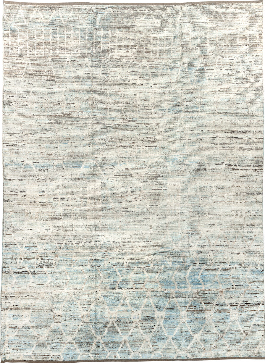 10' x 14' one-of-a-kind handmade vintage Tulu large size rug. Color palette: gray, light gray, off-white, gainsboro, linen