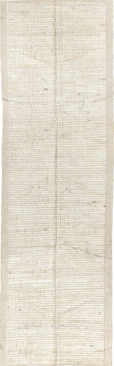 3' x 10' one-of-a-kind handmade vintage Tulu runner rug. Color palette: dark gray, gainsboro, gray, light gray, off-white