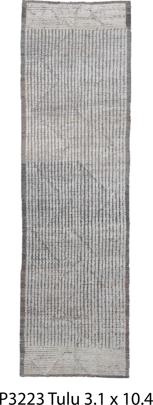 3' x 10' one-of-a-kind handmade vintage Tulu runner rug. Color palette: black, charcoal, dark gray, dim gray, gainsboro