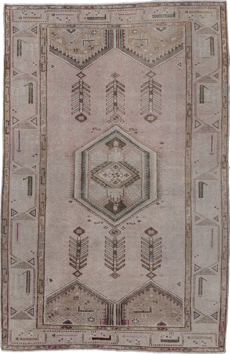 4' x 6' one-of-a-kind handmade vintage Hamadan small size rug. Color palette: black, brown, dim gray, gray, light gray