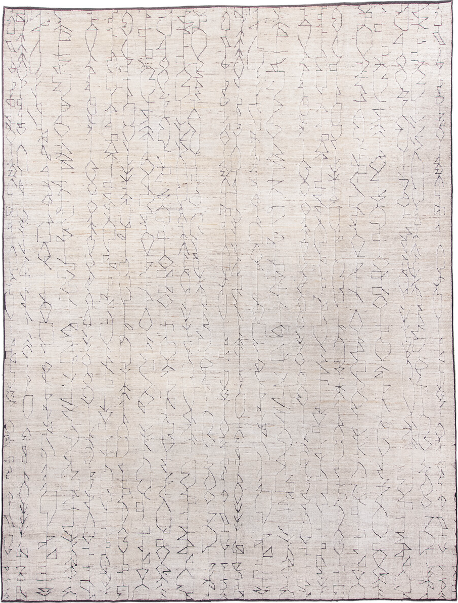 10' x 13' one-of-a-kind handmade vintage Tulu large size rug. Color palette: dark gray, gainsboro, gray, light gray, linen