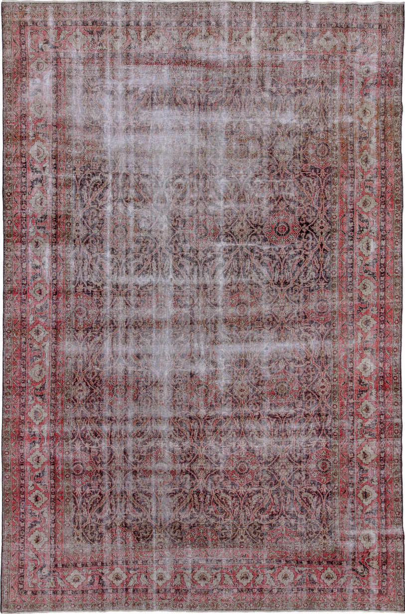 9' x 14' one-of-a-kind handmade vintage Sparta large size rug. Color palette: black, brown, dark gray, gainsboro, gray