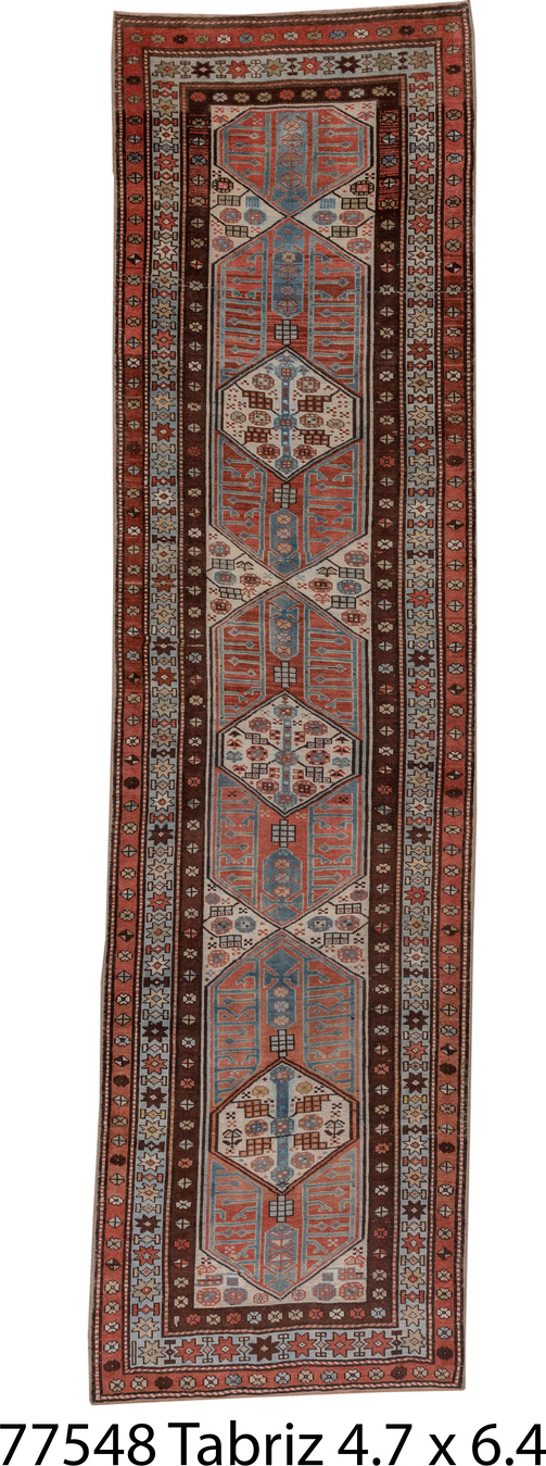 3' x 13' one-of-a-kind handmade vintage Sarab runner rug. Color palette: blue, brown, dark gray, dim gray, gray, light gray