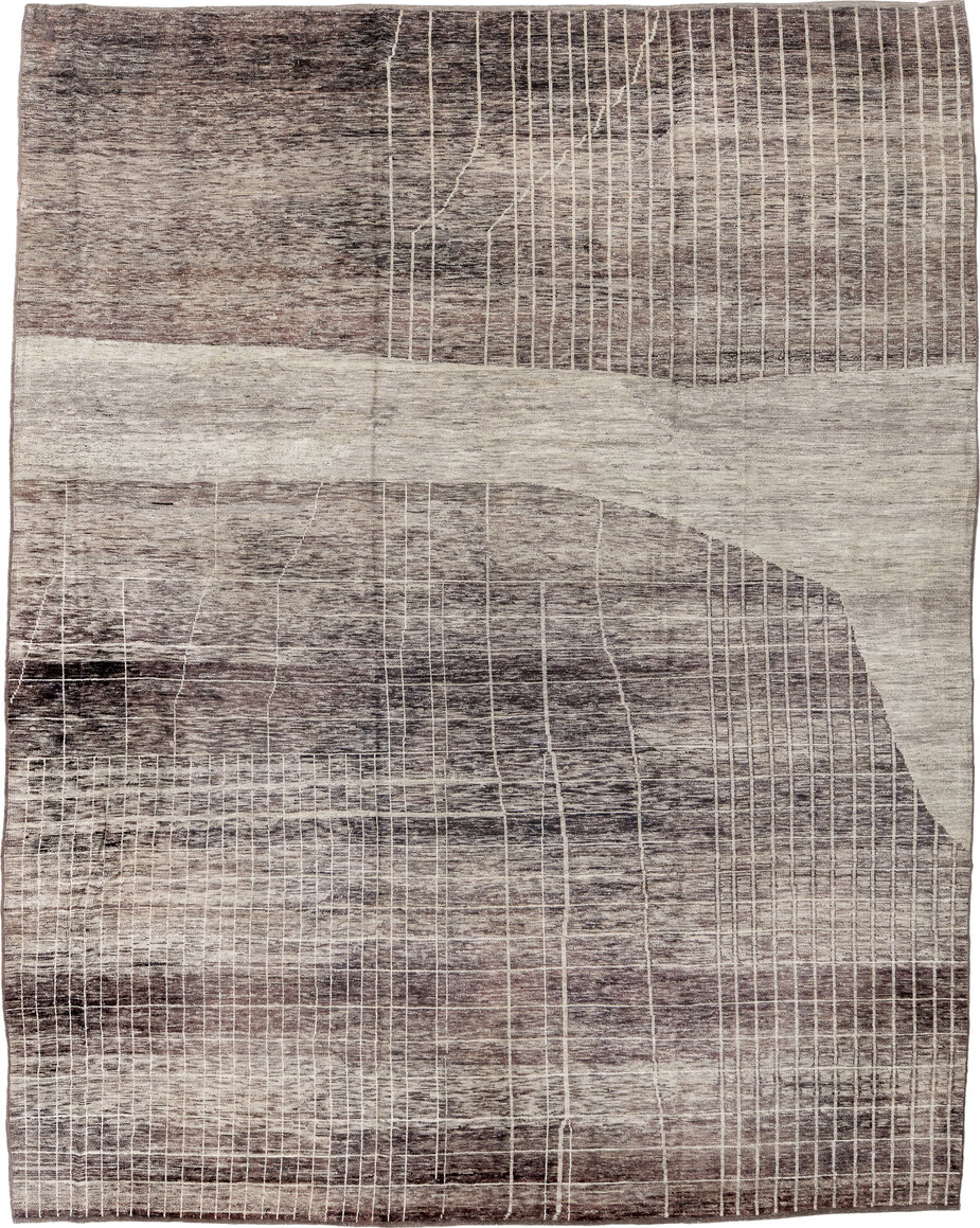 10' x 13' one-of-a-kind handmade vintage Tulu large size rug. Color palette: dark gray, gainsboro, gray, light gray