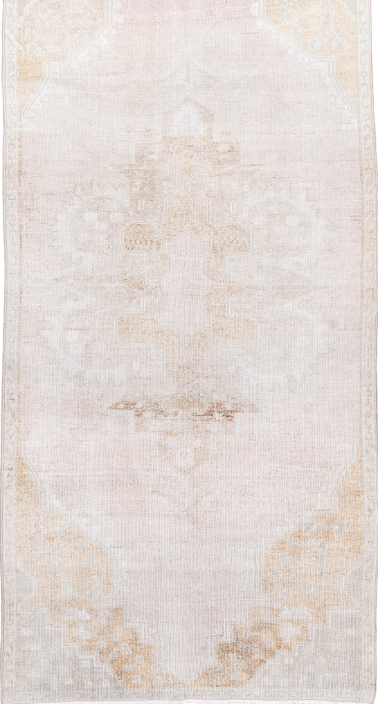 3' x 7' one-of-a-kind handmade vintage Anatol runner rug. Color palette: brown, gainsboro, gray, light gray, linen