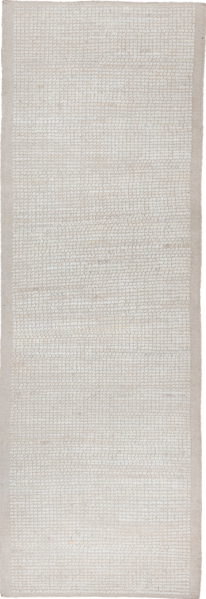 3' x 9' one-of-a-kind handmade vintage Tulu runner rug. Color palette: dark gray, gainsboro, gray, light gray, off-white