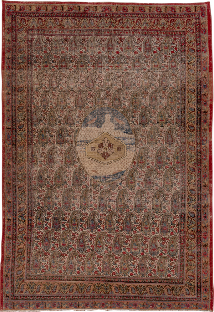 3' x 5' one-of-a-kind handmade vintage Lavar small size rug. Color palette: brown, gray, pink, red