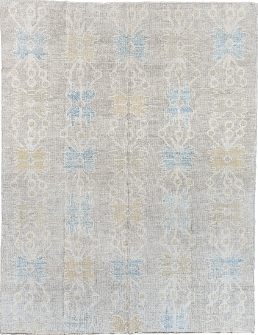 9' x 12' one-of-a-kind handmade vintage Oushak large size rug. Color palette: dark gray, dim gray, gainsboro, gray