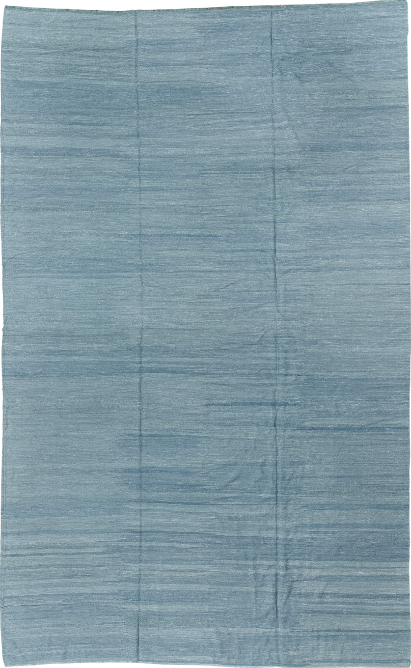 12' x 20' one-of-a-kind handmade vintage Kilim oversize rug. Color palette: blue, gray, light blue, light slate gray