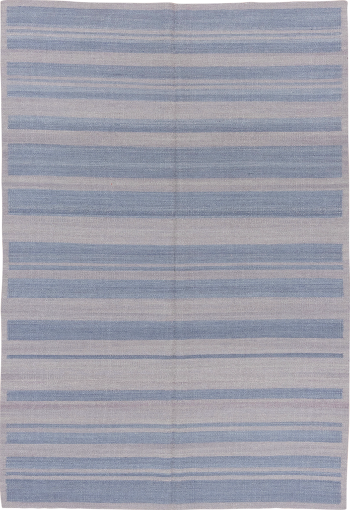 5' x 7' one-of-a-kind handmade vintage Kilim rug. Color palette: dark gray, gainsboro, gray, light blue, light gray