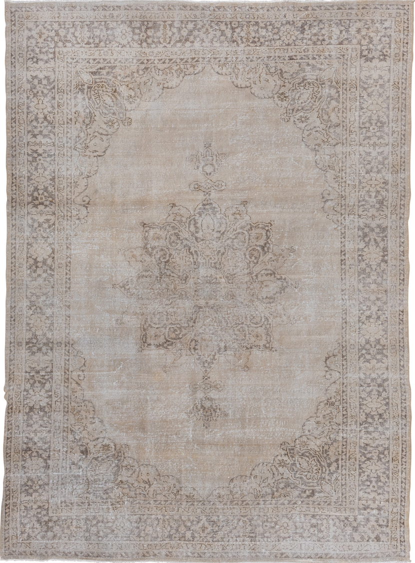 7' x 10' one-of-a-kind handmade vintage Oushak large size rug. Color palette: dark gray, dim gray, gainsboro, gray