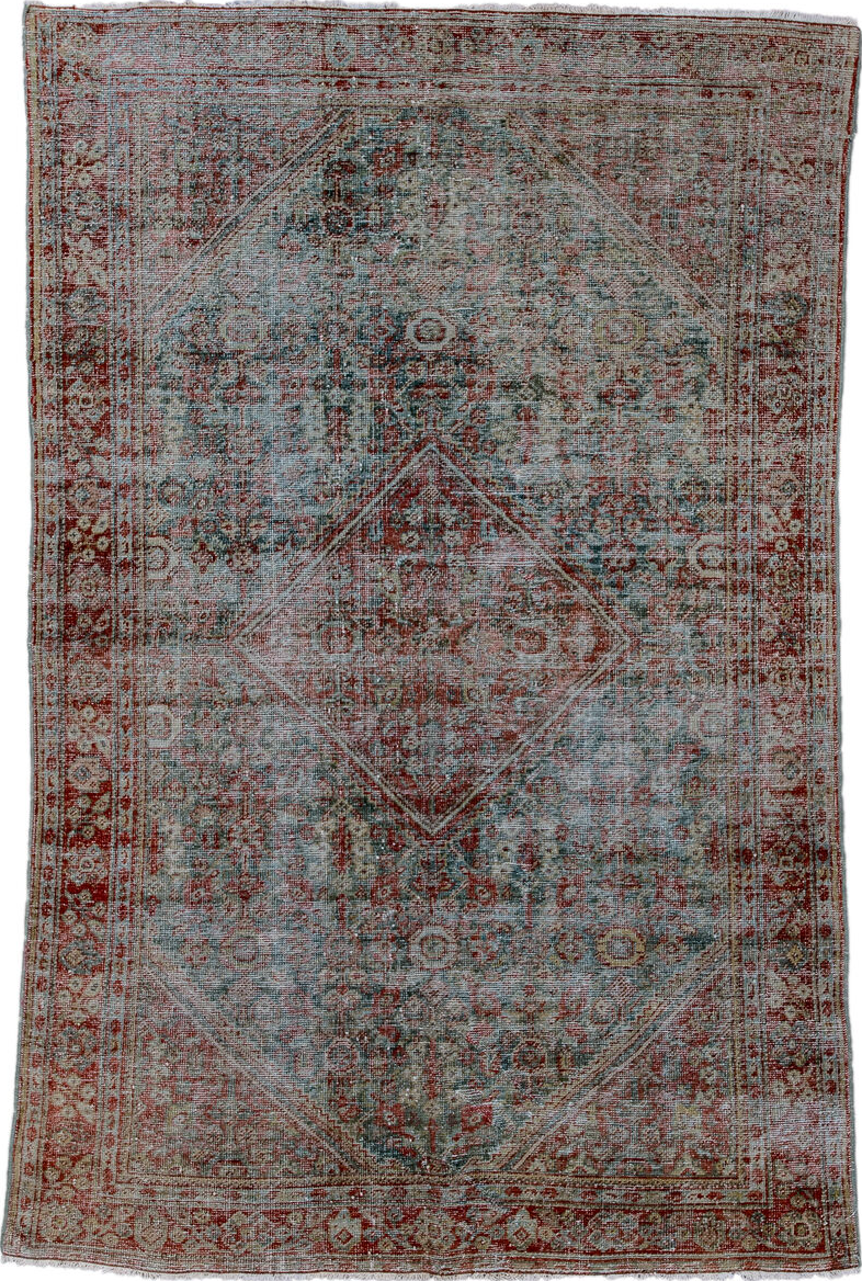 4' x 6' one-of-a-kind handmade vintage Mahal small size rug. Color palette: black, brown, dark gray, dim gray, gainsboro