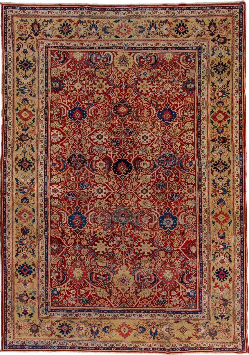 8' x 12' one-of-a-kind handmade vintage Mahal large size rug. Color palette: black, blue, brown, charcoal, gray, orange