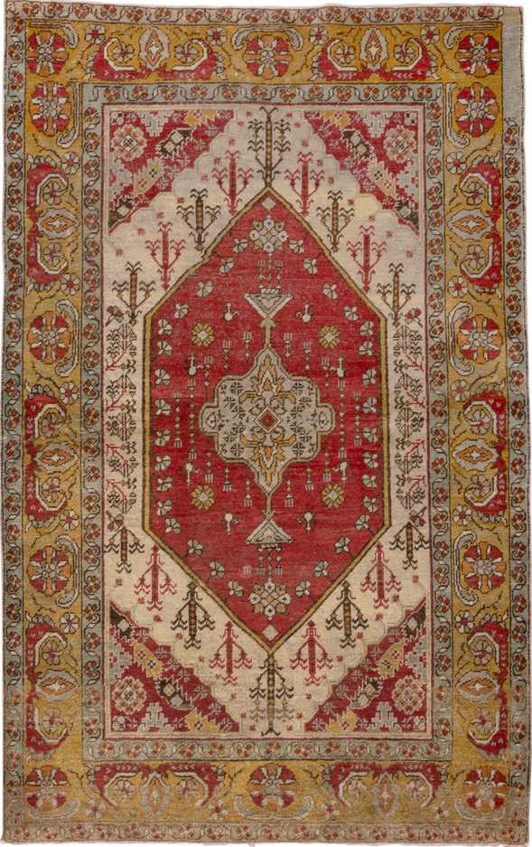 3' x 6' one-of-a-kind handmade vintage Oushak small size rug. Color palette: brown, gray, light gray