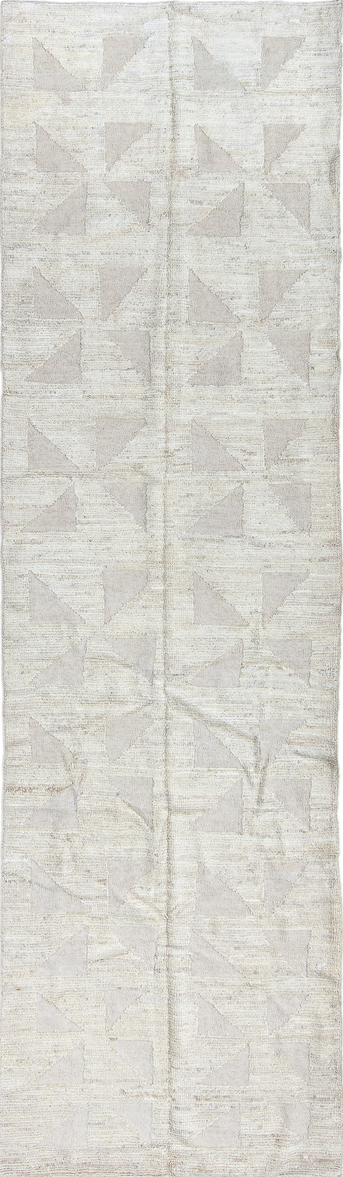 3' x 11' one-of-a-kind handmade vintage Tulu runner rug. Color palette: black, dark gray, gainsboro, gray, light gray