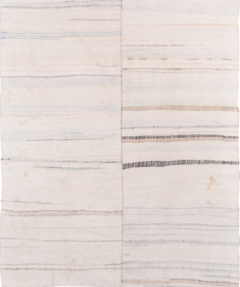 6' x 7' one-of-a-kind handmade vintage Rag Rug rug. Color palette: dark gray, gainsboro, gray, light gray, linen, misty rose