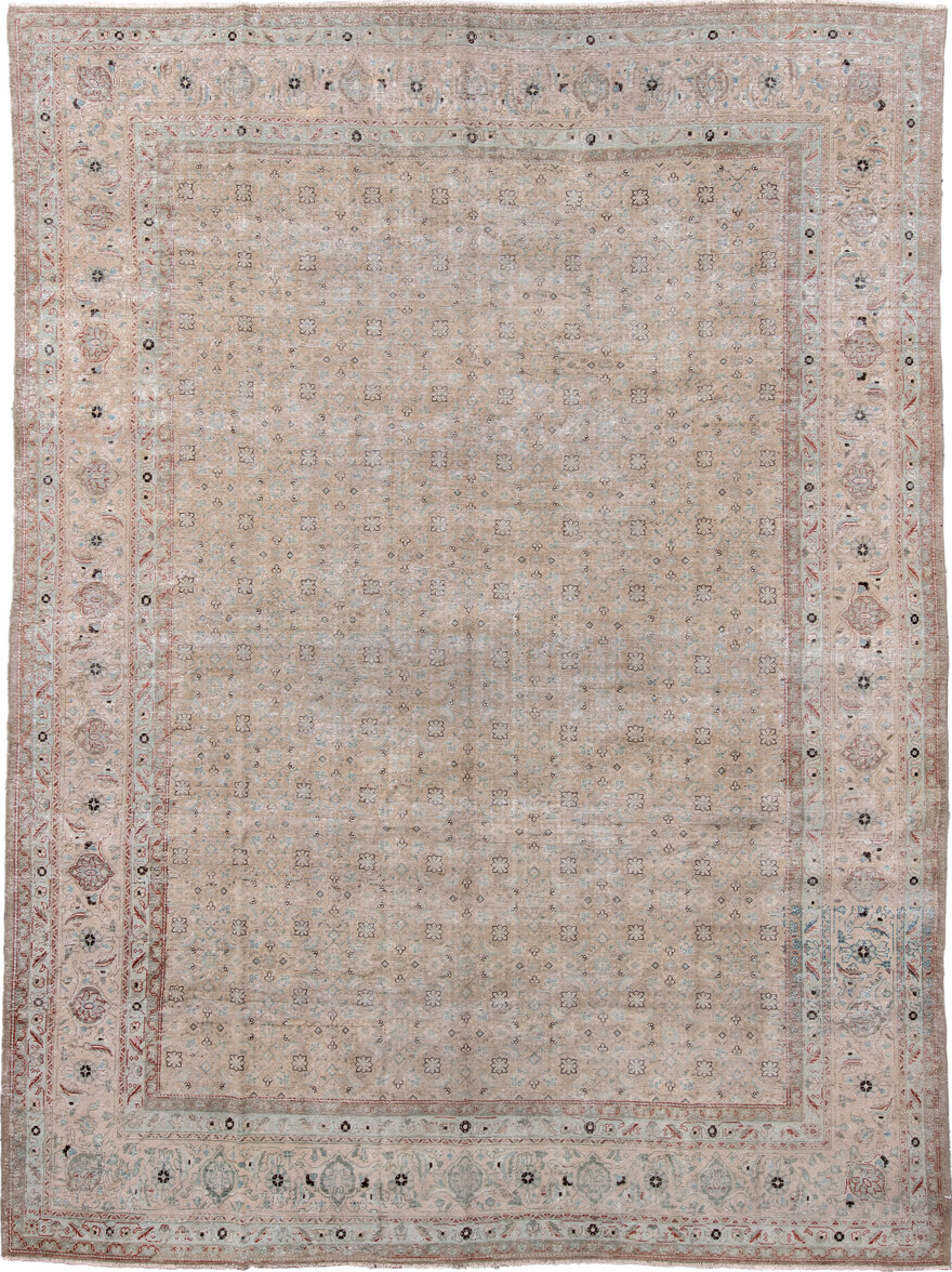 9' x 12' one-of-a-kind handmade vintage Tabriz large size rug. Color palette: black, brown, gainsboro, gray, light gray