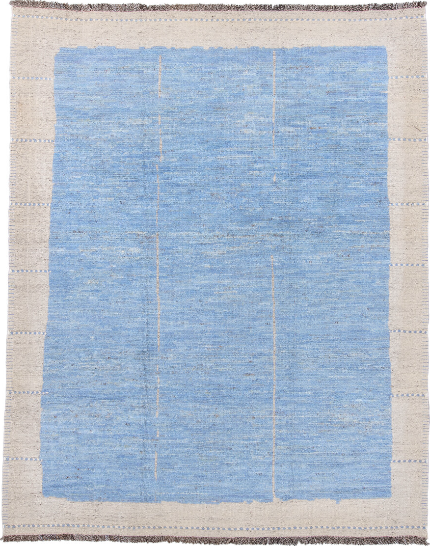 8' x 10' one-of-a-kind handmade vintage Tulu large size rug. Color palette: blue, gainsboro, gray, light blue, light gray