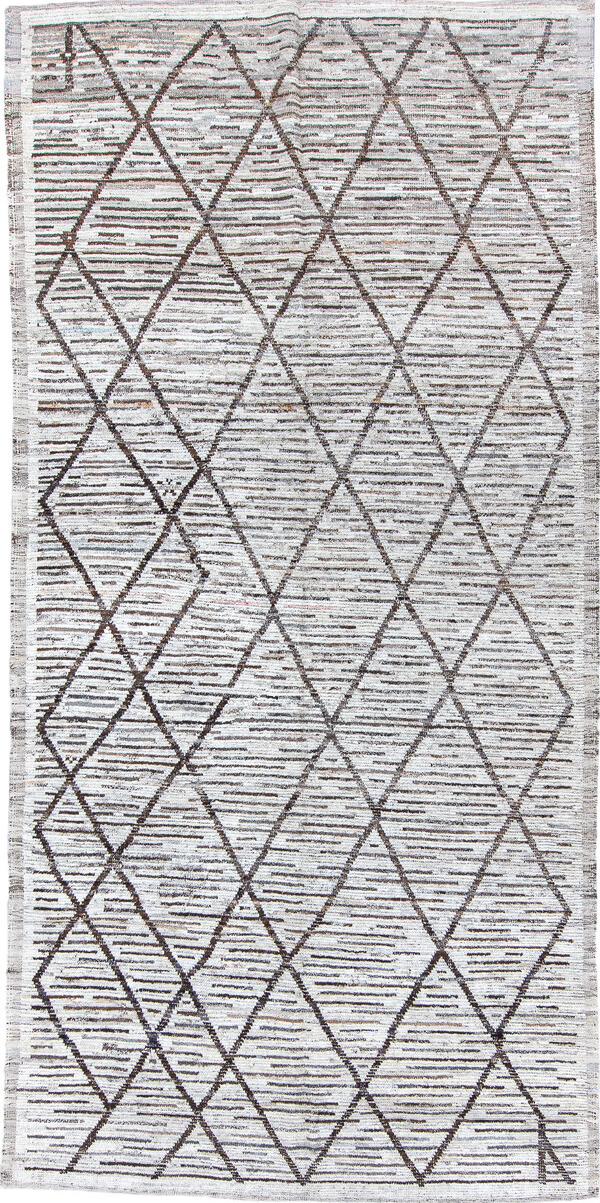 6' x 13' one-of-a-kind handmade vintage Tulu large size rug. Color palette: black, blue, dark gray, dim gray, gainsboro