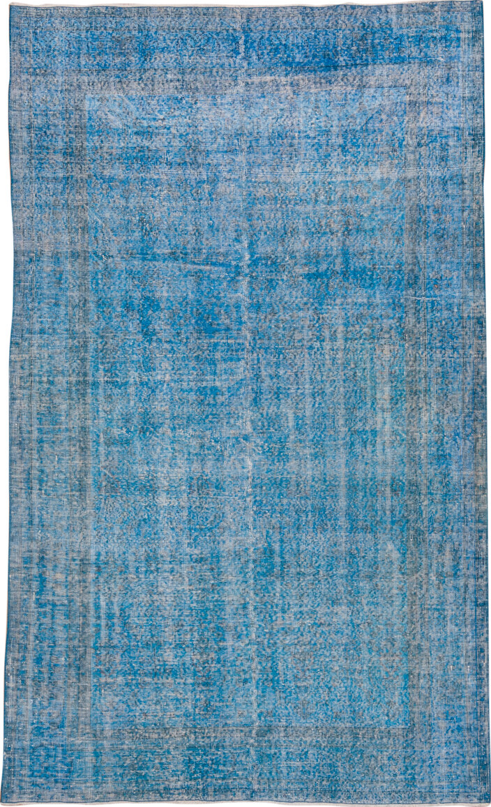 6' x 10' one-of-a-kind handmade vintage Sparta large size rug. Color palette: blue, gray, light blue, light gray