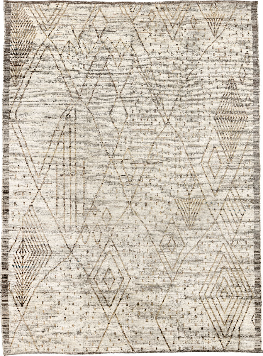 10' x 13' one-of-a-kind handmade vintage Tulu large size rug. Color palette: antiquewhite, black, brown, dim gray, gainsboro
