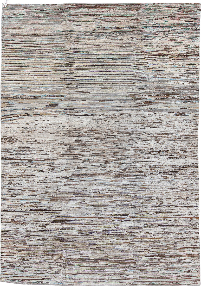 9' x 14' one-of-a-kind handmade vintage Tulu large size rug. Color palette: black, blue, brown, dark gray, dim gray