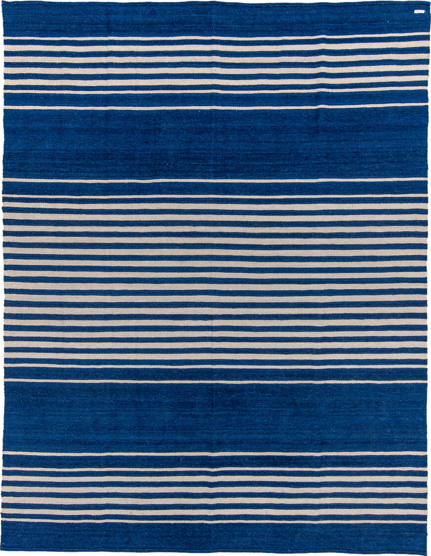 7' x 10' one-of-a-kind handmade vintage Kilim large size rug. Color palette: blue, dark gray, gainsboro, gray, light blue