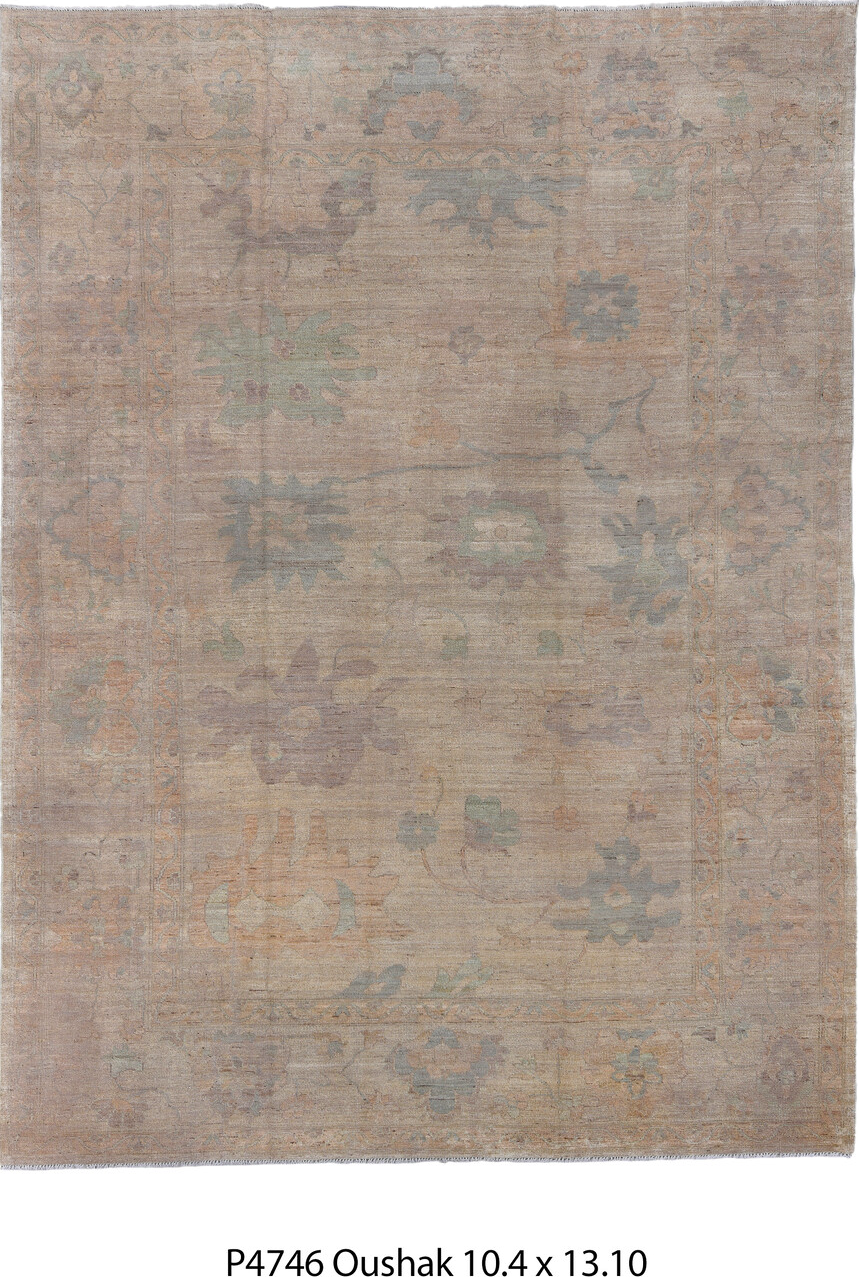 10' x 13' one-of-a-kind handmade vintage Oushak large size rug. Color palette: dim gray, gray, light gray, pink, silver