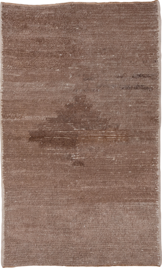 4' x 6' one-of-a-kind handmade vintage Tulu small size rug. Color palette: brown, gray, light gray, off-white, pink, snow