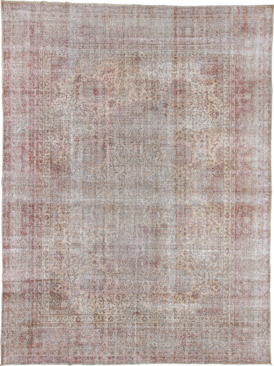 9' x 13' one-of-a-kind handmade vintage Sparta large size rug. Color palette: black, brown, charcoal, gainsboro, gray