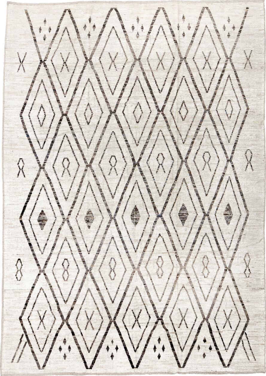 10' x 14' one-of-a-kind handmade vintage Tulu large size rug. Color palette: floral white, gainsboro, gray, light gray