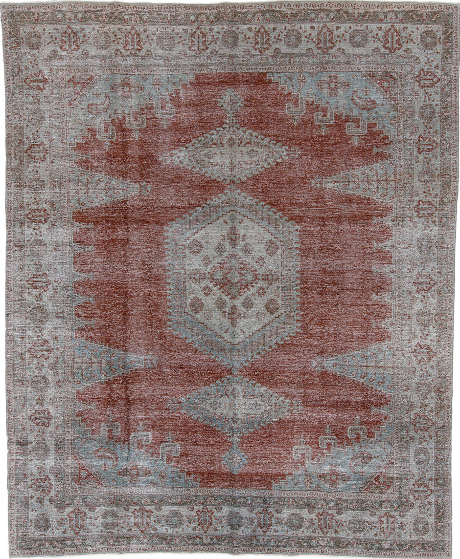 10' x 12' one-of-a-kind handmade vintage Veece large size rug. Color palette: black, brown, dark gray, dim gray, gainsboro