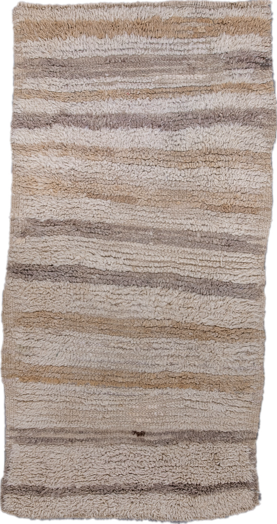 2' x 4' one-of-a-kind handmade vintage Moroccan small size rug. Color palette: brown, gray, light gray, off-white, pink