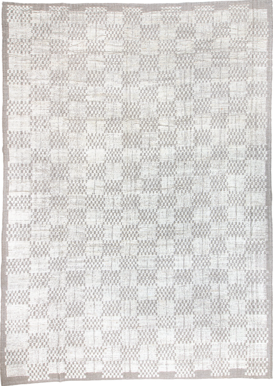 13' x 19' one-of-a-kind handmade vintage Tulu oversize rug. Color palette: black, dark gray, dim gray, gainsboro, gray