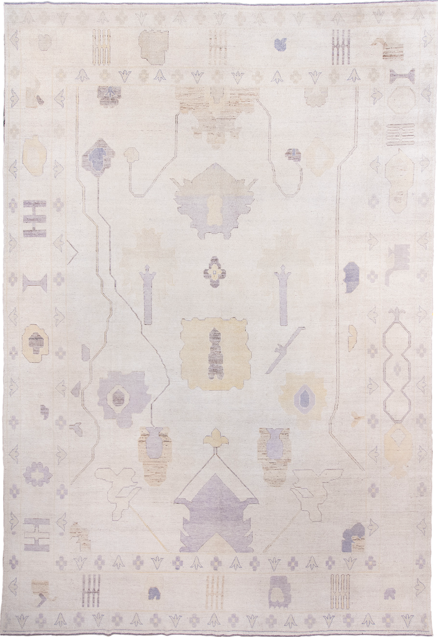 13' x 19' one-of-a-kind handmade vintage Oushak oversize rug. Color palette: dark gray, gainsboro, gray, light blue