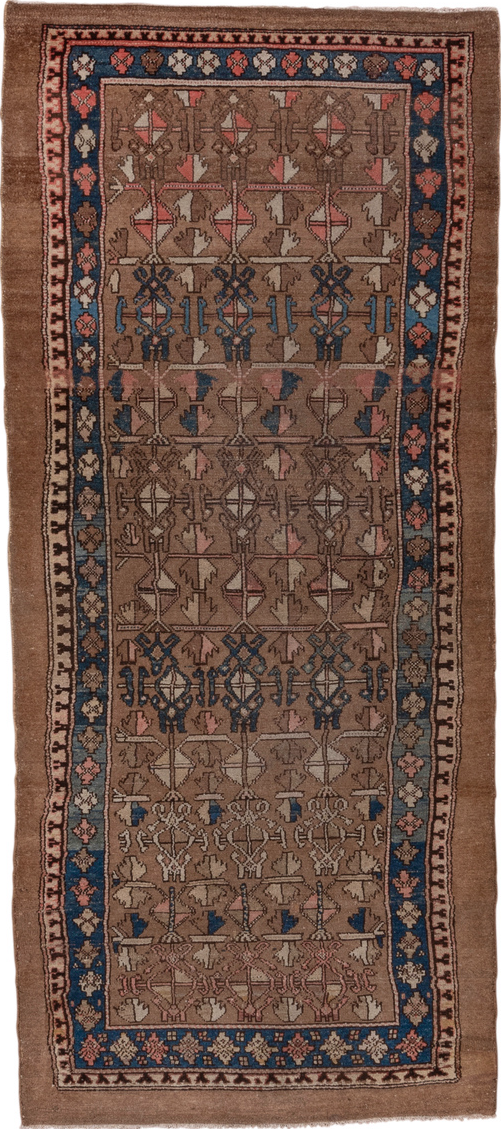 3' x 8' one-of-a-kind handmade vintage Cam Hamadan runner rug. Color palette: black, blue, brown, charcoal, gray, pink, red