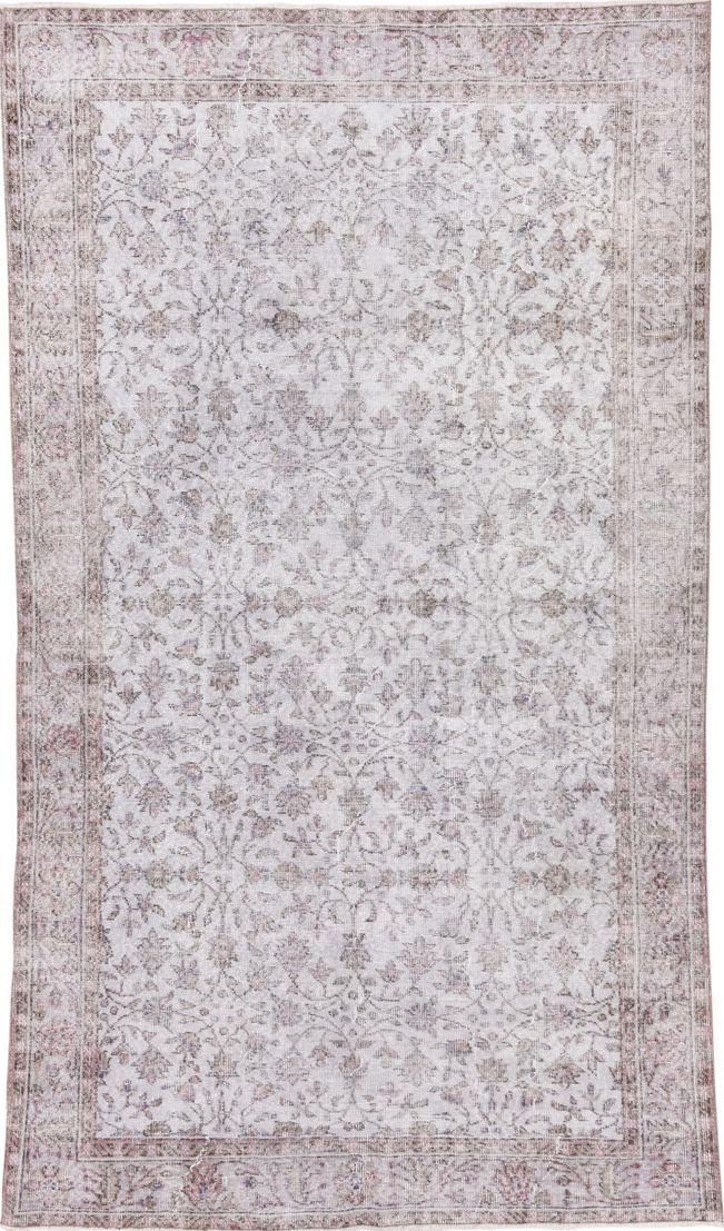 5' x 9' one-of-a-kind handmade vintage Overdyed medium size rug. Color palette: dark gray, gainsboro, gray, light gray