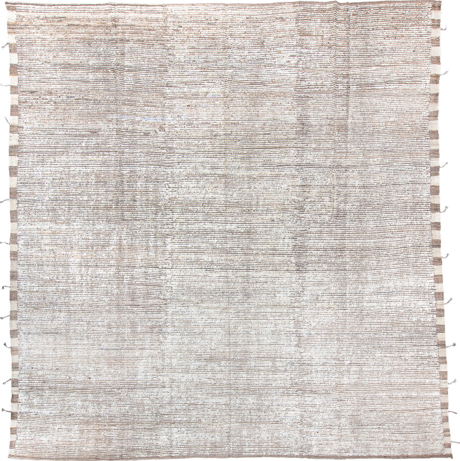 13' x 13' one-of-a-kind handmade vintage Tulu oversize rug. Color palette: floral white, gainsboro, ghost white, gray, ivory