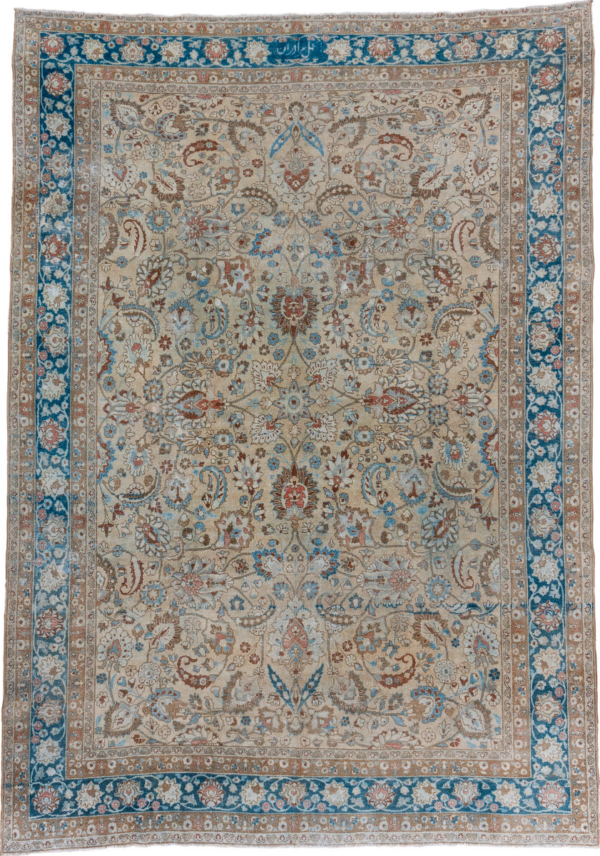 8' x 11' one-of-a-kind handmade vintage Tabriz large size rug. Color palette: arapawa, black, blue, brown, dark gray