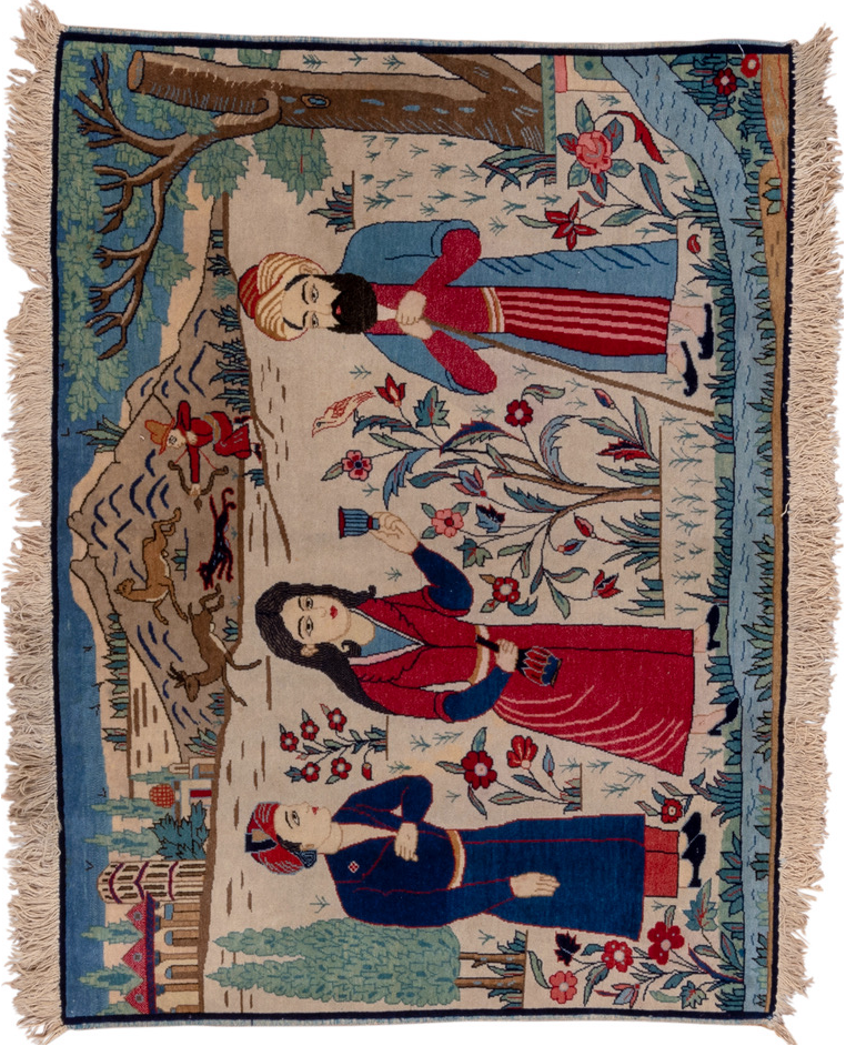 2' x 3' one-of-a-kind handmade vintage Kashan small size rug. Color palette: black, blue, brown, dark slate gray, gray