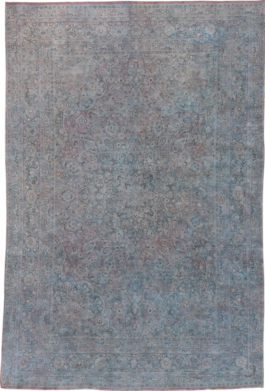 8' x 11' one-of-a-kind handmade vintage Khorassan large size rug. Color palette: gray, light gray, blue, light blue