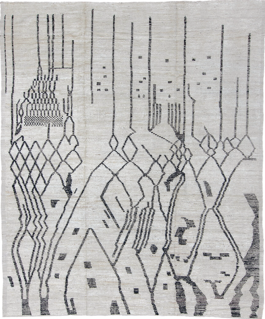 9' x 11' one-of-a-kind handmade vintage Tulu large size rug. Color palette: blue, dark gray, gainsboro, gray, light blue