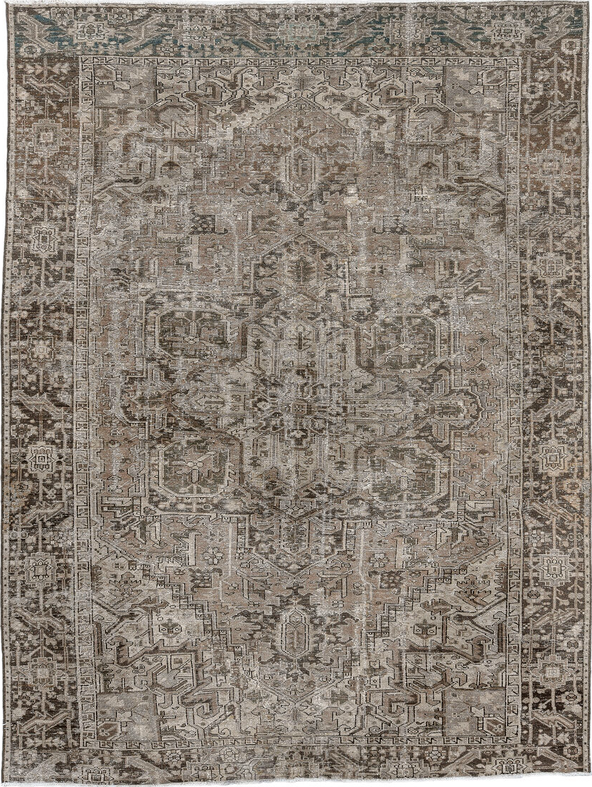 2' x 2' one-of-a-kind handmade vintage small size rug. Color palette: gray, light gray, off-white, black, silver