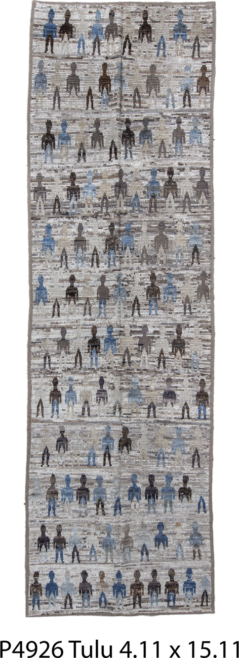 4' x 15' one-of-a-kind handmade vintage Tulu runner rug. Color palette: black, blue, dark gray, dim gray, fiord, gainsboro