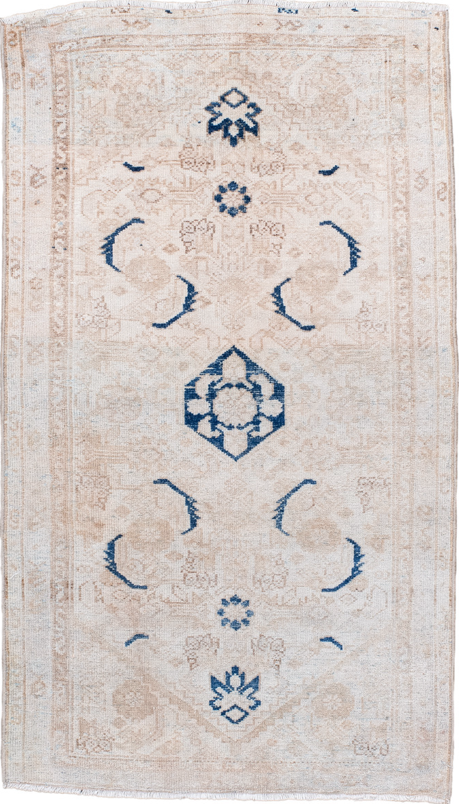 2' x 3' one-of-a-kind handmade vintage Malayer small size rug. Color palette: blue, gainsboro, gray, light gray, misty rose